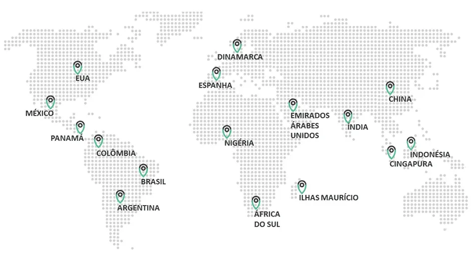 Mapa de Atuação da Valid no mundo.