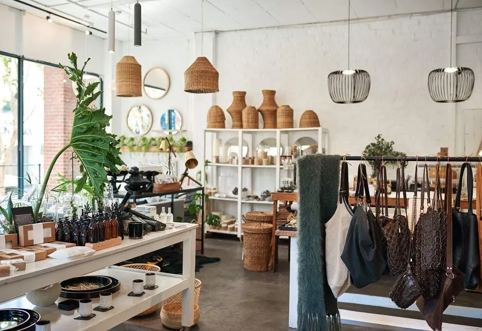 Interior of a stylish shop selling an assortment of items