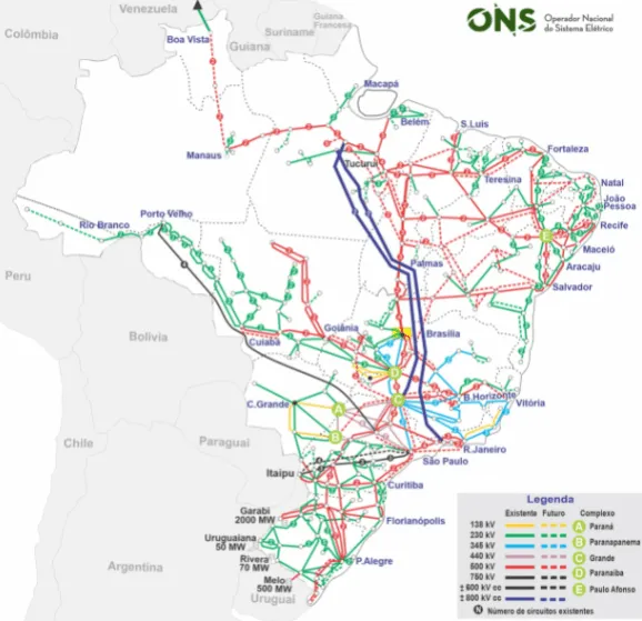 Mapa da ONS de linhas de transmissão de energia elétrica