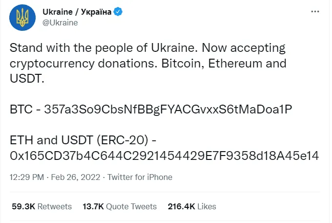 Tweet do perfil oficial do governo ucraniano